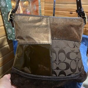 Coach Brown and Gold Patchwork Shoulder Bag